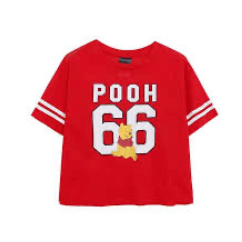 Disney Winnie the Pooh Red Mesh Jersey Cropped Top Medium New